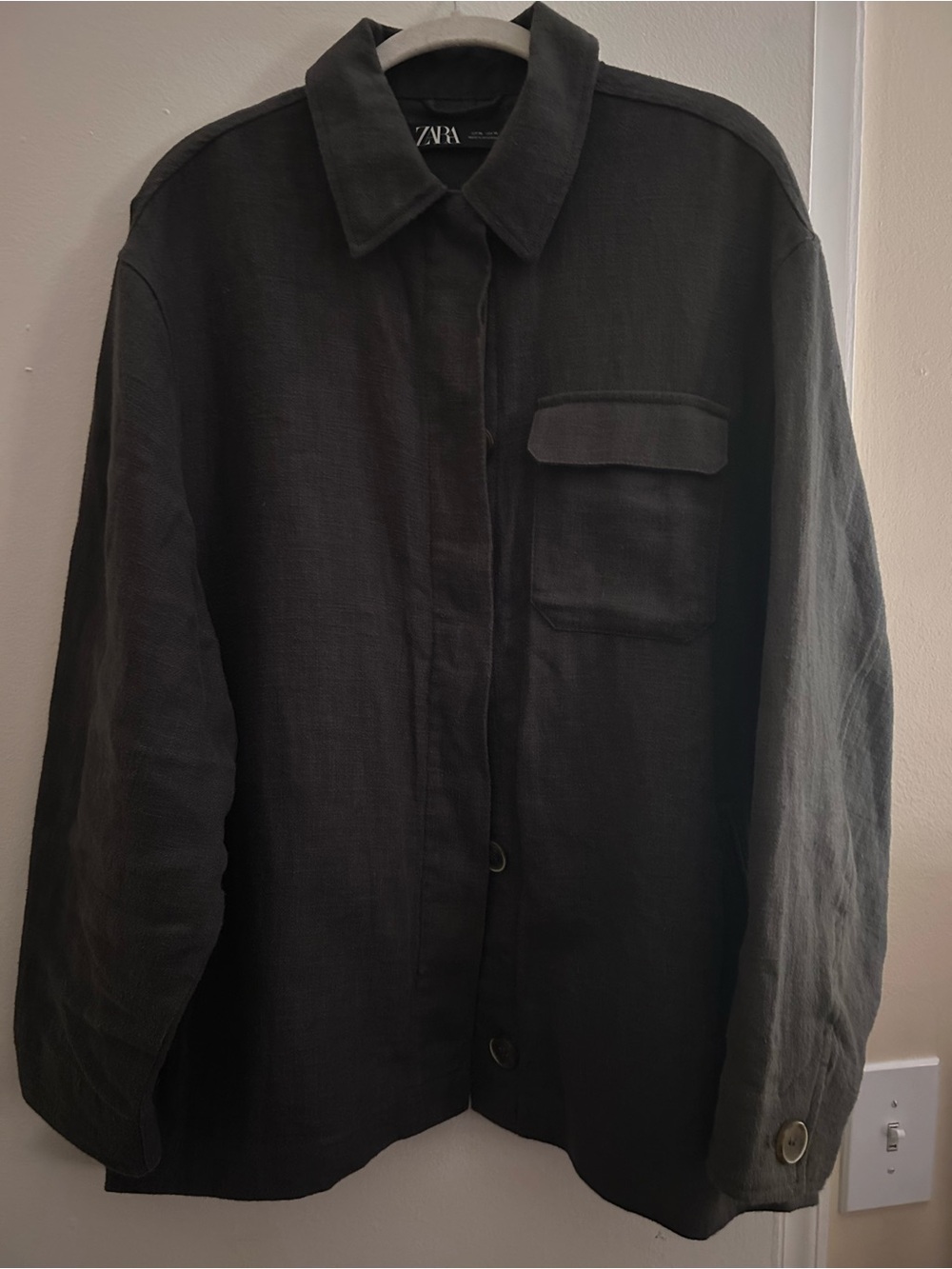 Zara Dark Green Button-Down Women's Linen Buttondown